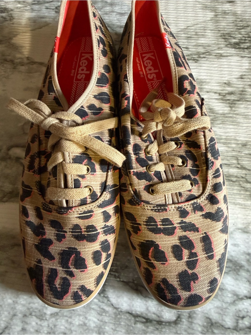 New Keds Shoes Womens 9 Low Tops Sneakers Brown Leopard Print Lace Up-WF50138